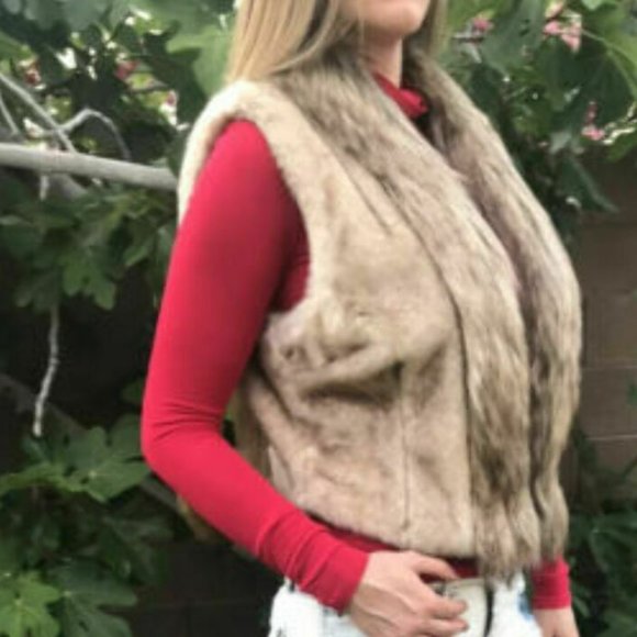 Bebe Faux Fur Vest Jacket Size Medium M Light Brow - Picture 2 of 12